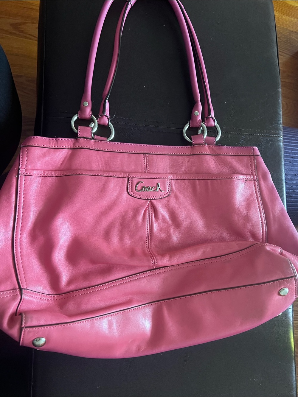 Coach Pink Leather Shoulder Bag with Silver Hardware